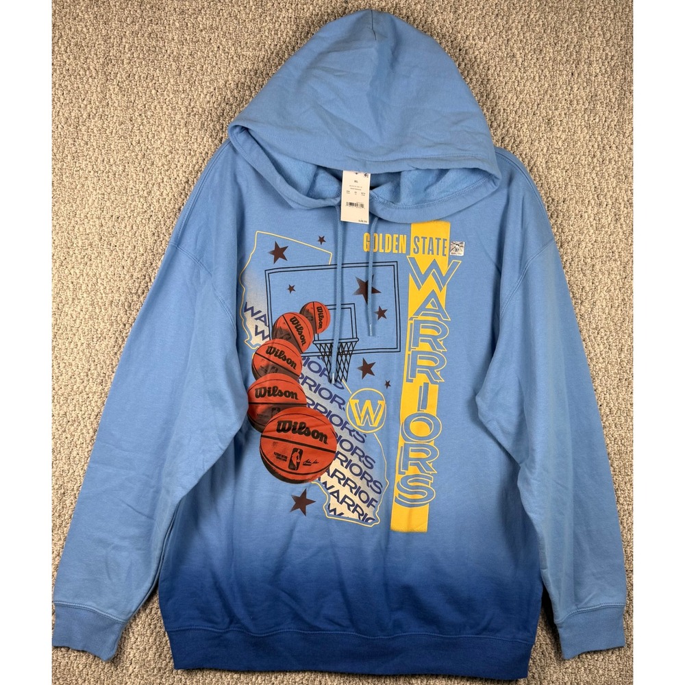 NBA Golden State Warriors Hoodie XL Blue Ombre Graphic Sweatshirt Basketball NWT